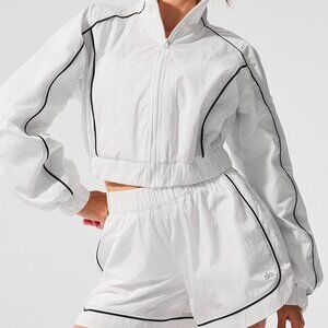 Alo Yoga Motivate Full-Zip Track Jacket And Track Short Set White Color